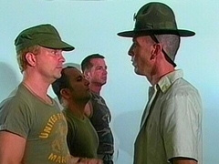 Army threesome with dudes that have large boners