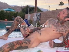 Outdoor fun by the pool: Hot assfuck, handjob, and self-fucking action!