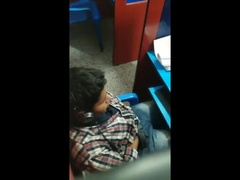 Str8 spy boy working his bulge in cyber cafe