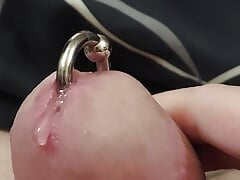 First Time Jerking off and Cumming with a Pierced Cock