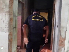 Security guard on patrol catches bare biker and tongues his donk