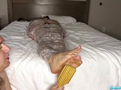 Chubby bear Matt cock torments bound Latino Alejandro