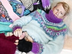 Sweater Fetish Mohair Angora soft pullovers and jumpers on a sweater bed, leading to a huge orgasm.