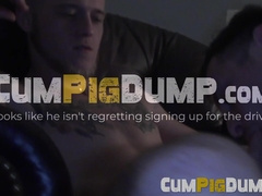 A heated deep throating session is received by an inked dude