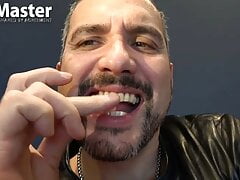 Giant dilf in leather dominates tiny macro slave PREVIEW