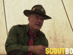 ScoutBoys Sizzling scout Mike Brink barebacks beau in front of scoutmaster