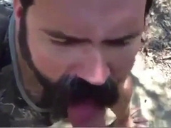 Parent gives a facial cumshot in the forest