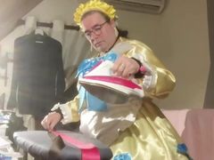 In outfit with my new maid dress made in couture for a day and to iron and fold the ribbons