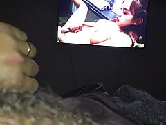 Jerking off cumshot watching hairy pussy porn