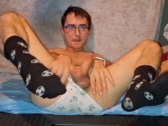 College stud strokes his massive dick and cums on underwear
