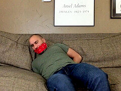 Latin, gay couch, gay gagged