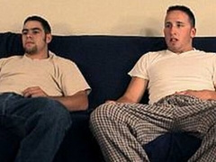 Hank and Wes are stroking dick on the couch
