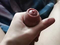 morning massage of the penis and the big penis releases lubricant from overexcitation