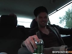 Twink picked up for hardcore amateur threesome riding around