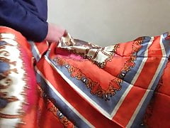 Wanking with two of my favourite satin skirts and cumshot