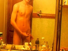 Curly-haired twink in bathroom 3