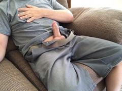 Older woman kicks back and enjoys a creamy cumshot