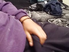 On my stepsister&#039;s bed touching cock 🤤