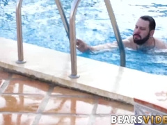 Fat bear with small cock Adam Jones strokes cock outdoor