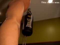 Kick Boxing Practice Ab Workout And Cum On The Exercise Bike