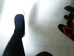 White Patent Pumps with Black Pantyhose Teaser 27
