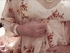 in negligee and nylons teasing