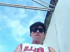 Bagnagjakol sa likod ng basketball court - Chinese guy outdoor onanism