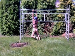 naked hot slave outdoor BDSM CBT Bondage