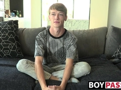 Solo dildo action for young man after giving an interview