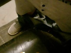 wearing stockings and suspenders and high heeled sandals