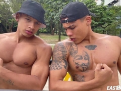 Two Hot Latino Guys Show Their Muscles