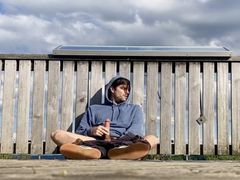 jerking off my big cock and cumming outdoor