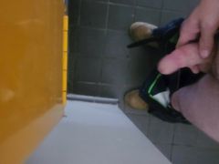 Public restroom wank soft to hard then cum.