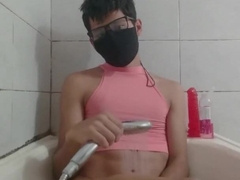 A femboy taking a ultra-cute bathroom while toying with his pooper