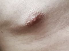 Play with puffy nipples and big cock