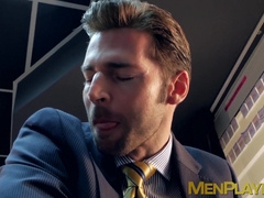 Executive has his hard dick slobbered on and his ass pounded