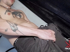 Italian Stallion strokes his uncut cock, giving himself a milky solo treat