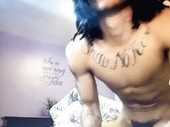 Hot muscle black guy edges and shows off his monster cock