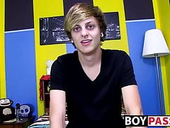 Twink Jason enjoying wanking his cock and playing with dildo