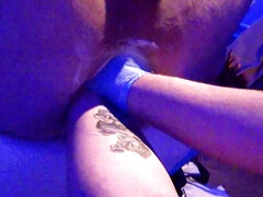 Legs wide apart and anal fisting