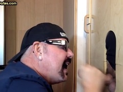 Inexperienced DILF gives and receives at the gloryhole in bareback and ass-to-mouth fun