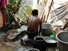 Two college boys are parking their car and taking bath in cold water in the village - Indian Gay Movies In Hindi