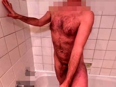 Shower play, uncut penis, bear shower