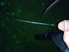 Night outdoor solo pissing after mastrubation