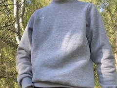 Nasty dude piss and masturbating outdoor in the forest