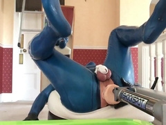 pvcsissy in chastity anal fucking machine 7