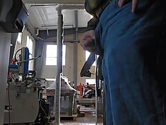 Emptying my bull balls in the open warehouse