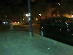 streaped in town at night