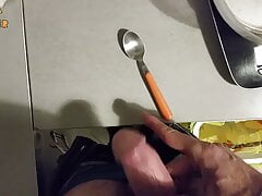 Handjob: jerking off over a little spoon