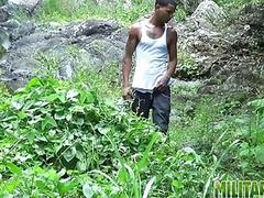 Latino gets blown outdoors by gay military troop